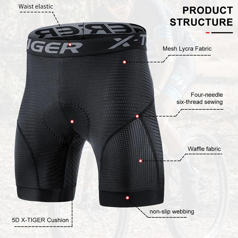 __new X-TIGER Men's Cycling Underwear Shorts 5D Padded Sports Riding Bike Bicycle MTB Liner Shorts with Anti-Slip Leg Grips - Aruky Store